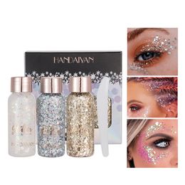 3pcs Sequins Eye Body Glitter Gel Set Powder Feed Shadow Bright for Dance Party Festival Makeup