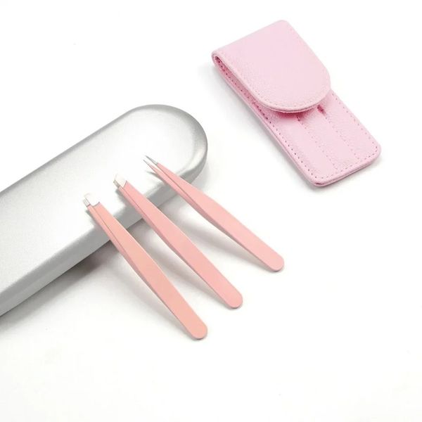 3pcs Tweezers Tweezers Extension des cils Twezers Point / Slant / Plat Arear en acier inoxydable Clips de renfort Clips de retrait