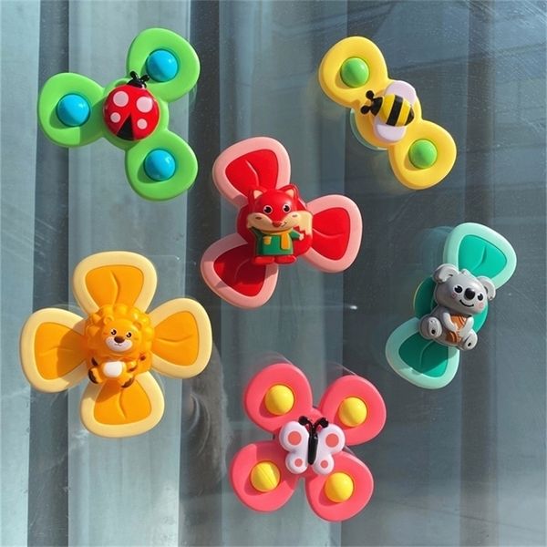 3 Unids Fidget Ventosa Spinner Juguete Para Bebé 1 2 Año Insecto de Dibujos Animados Sonajero Giratorio Sensorial Juegos Educativos Sonajeros para Niños 220531