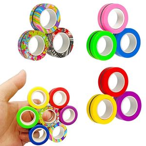 3PCS vingertop magnetische ringen kleurrijke reliëf fidgetspeelgoed ingesteld voor volwassen magneet spinner antisters verlichten angst jongens 240514