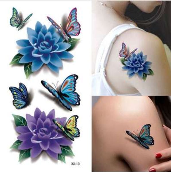 3 pièces fleur Rose imperméable faux tatouage autocollants manchon de tatouage faux tatouages pour les femmes sur l'art corporel Cool 3D tatouages temporaires