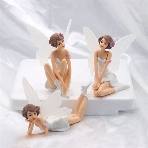 3 pcs Volant Fleur Fée Figurines Miniatures Famille Maison De Poupée Jardin Anniversaire Gâteau De Mariage Ornements Pour La Maison 211108