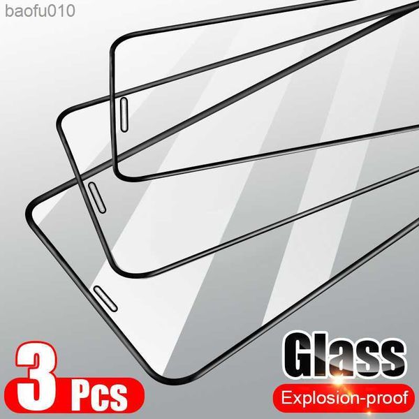 3 piezas de vidrio de cubierta completa para iPhone 11 Pro 7 XR X XS Max Protector de pantalla templado para iPhone 7 6 6s 8 Plus SE 2020 11 Glass L230619