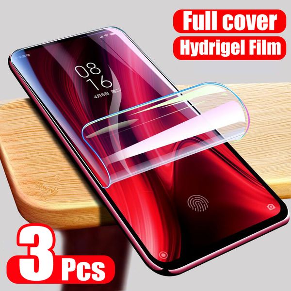 Protector de pantalla de cubierta completa de 3 uds para Xiaomi Redmi Note 8 7 5 9 Pro Max 9S 8T película de hidrogel para Redmi 9 8