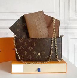3PCS Véritable en cuir Femmes Luxurys Designers Sacs Real Leather Handbags Messenger Messenger Chain Sac Sac Sac Portefeuille avec boîte AAA