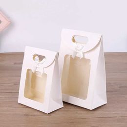 3pcs envoltura de regalo 10pcs bolsas de regalo negras/blancas con ventana transparente bolso de papel kraft con manija de dulces Packing box eid mubarak Bague de regalo