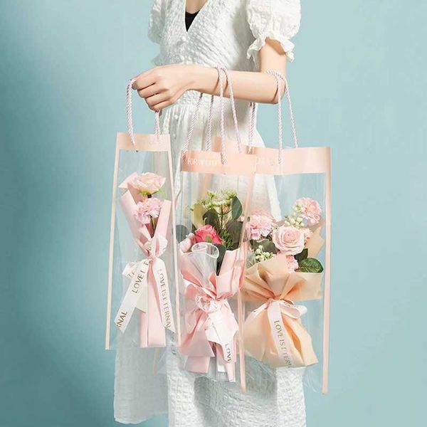 3pcs enveloppe cadeau 10pcs Boîte d'emballage de fleurs transparente PVC Bouquet de bouquet de fleuriste décoration longue fête des cadeaux de fête enveloppe de sac à main
