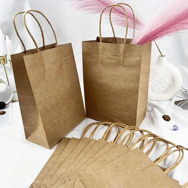 3pcs enveloppe cadeau 10pcs Sacs-cadeaux de couleur solide avec poignées sacs en papier kraft sacs de bonbons adaptés à l'emballage cadeau sac d'épicerie