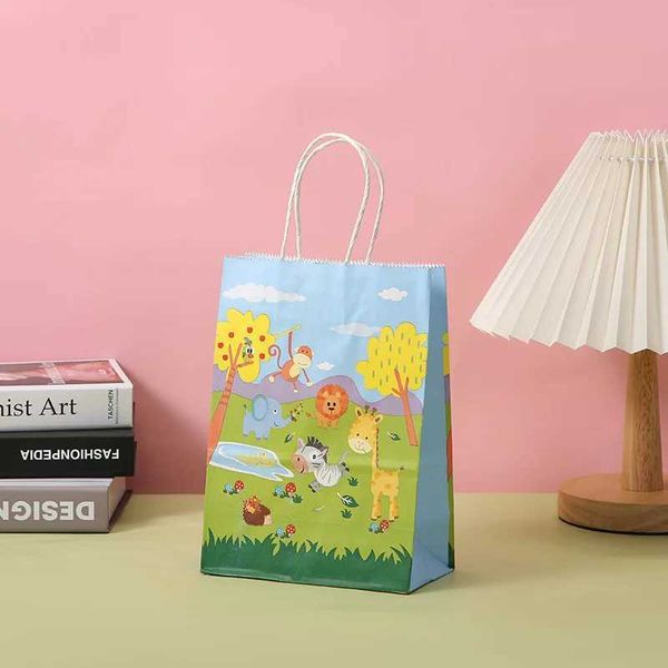 3pcs Gift Wrap 7pcs Carton Cartoon Zoo Animaux Jungle Animal Gift Bag Party Favor Paper Sacs Tote Sacs Kid