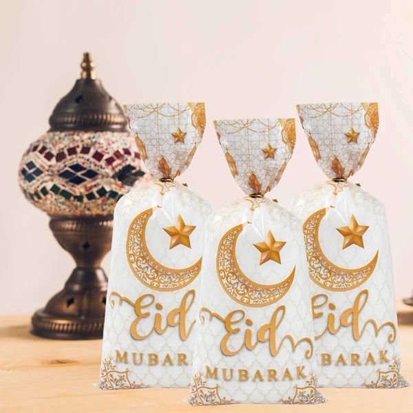 3pcs Gift Wrap Eid Mubarak Sacs-cadeaux Plastic Cliby Cookie Bag Ramadan Kareem Decoration 2024 Islamic Muslim Party Supplies Eid Al-Fitr Cadeaux