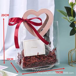 3 stcs cadeau wrap hart draagbare transparante PVC Tote Tas Ornament Wedding Candy Gift Bag Valentijnsdag Verjaardagsfeestje Verpakkingsdoos benodigdheden