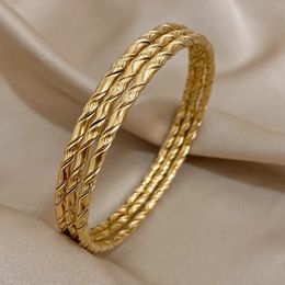 3 stks Goud Kleur Twist Rvs Bangle Armband Chic Klassieke Tibetaanse Boeddha Armband Gouden Gestapelde Armbanden Voor Vrouwen 240201