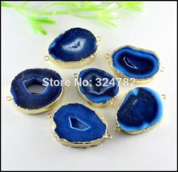 3 pcs ton or bleu Quartz Nature Druzy Geode Agate tranche pierre gemme Drusy connecteur pendentif perles pour Bracelet résultats de bijoux 9090801