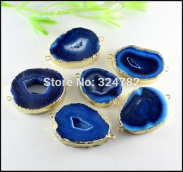 3 pièces ton or bleu Quartz Nature Druzy Geode Agate tranche pierre gemme Drusy connecteur pendentif perles pour Bracelet résultats de bijoux 8490641