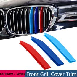 3-stcs grille trim strip cover sticker voor BMW 7-serie G11 G12 2016 2017 2018 3D M-kleur Auto voorracing grill decoratie284H