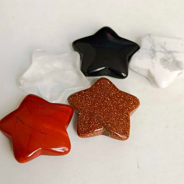 Pierres précieuses sculptées à la main, 3 pièces, cristal de quartz mélangé coloré naturel, étoile à cinq branches pour cadeaux H1015