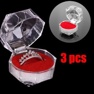 Caja de empaquetado de joyería de 3pcs Cajas de aretes de anillo acrílico Embalaje de bodas Transparente Joya de joyería barata al por mayor