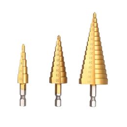 Freeshipping 3 stks HSS Stap Boren Titanium Coated Rechte Fluit Pagode Boor Set houtbewerking perforator 1/4 "Hex schacht Ho Rxho