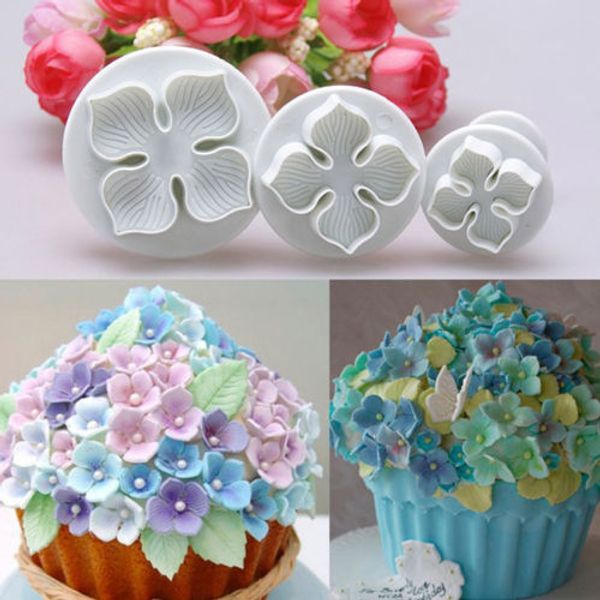 3 pièces hortensia gâteau Fondant décoration sucre artisanat plongeur Cutter fleur moule E00280 BARD
