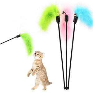 3 uds juguetes interactivos para gatos juguete para mascotas plumas de pavo coloridas Tease Stick Teaser y suministros para ejercitar al por mayor