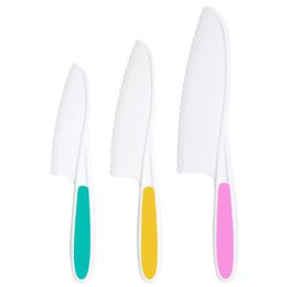 Couteau à fruits en plastique pour enfants, coupe-dents de scie de sécurité pour enfants, Chef pour pain, laitue, couteaux de cuisine pour tout-petits, outil de bricolage LX4789 3 pièces