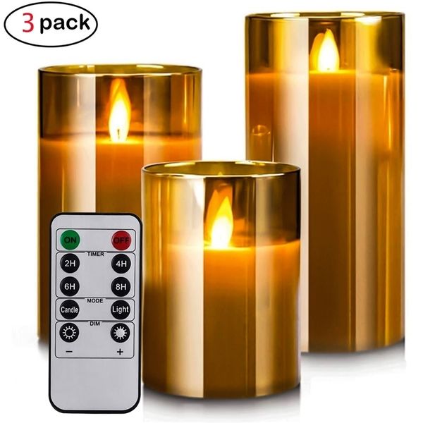 3 velas LED sin llama, velas parpadeantes con pilas, luces de té LED, efecto de llama de cristal, vela eléctrica, temporizador remoto 220510