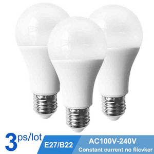 3 stcs LED LAMP LIMB E27 ECHT POWERLICHT B22 3W 6W 9W 12W 15W 110V 220V Spotlamp 2835 LEDS LAMPADA Ampoule Home Interieur Tafel H220428