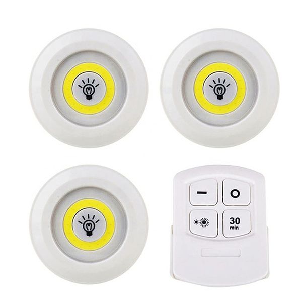 3 luces LED con control remoto, luz nocturna táctil, inalámbrica, 9 cm redonda, hexágono, luz para armario de cocina, dormitorio, armario, iluminación debajo de los muebles, blanco, 30 minutos