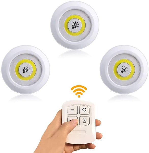 3pcs lumières LED télécommande tactile veilleuse, sans fil, cuisine lumière réglable chambre armoire éclairage sous les meubles placard armoire ronde hexagone