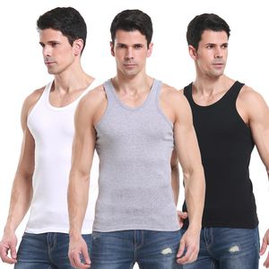 3 pcs/lot 100% hommes sans manches débardeur solide Muscle gilet sous-vêtements col rond vêtements de sport t-shirts verticille hauts livraison directe