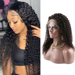 VENTA Pelucas rizadas frontales para mujeres negras Cabello Pre arrancado Sin procesar Virgen Brasileño Peruano Malasia Pelucas llenas del cordón Cabello humano Teñible 13x6 Peluca delantera del cordón