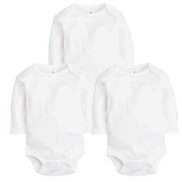 3 unids/lote 2021, peleles de algodón de alta calidad para bebé, traje de bebé de manga larga de Color blanco, ropa de verano para niños y niñas recién nacidos G220510