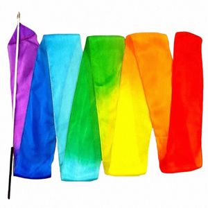 3 stks/partij 3 M Zijde Streamer Gymnastiek Ballet Buikdans Props Twirling Rod Stick Hand Dye 100% Echte Zijde kleurverloop Ribb o6iQ #