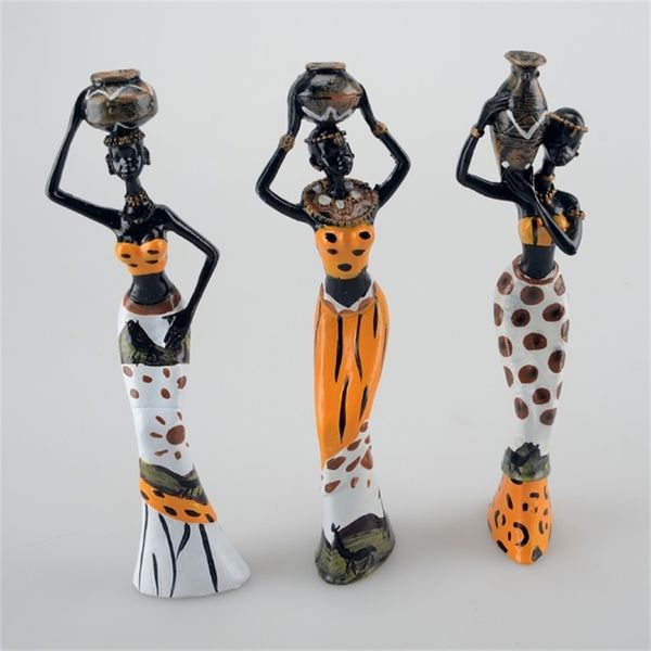 3 pièces/lot 6*5*20cm femme africaine personnes ornements décoration de la maison accessoires artisanat Statue 210414