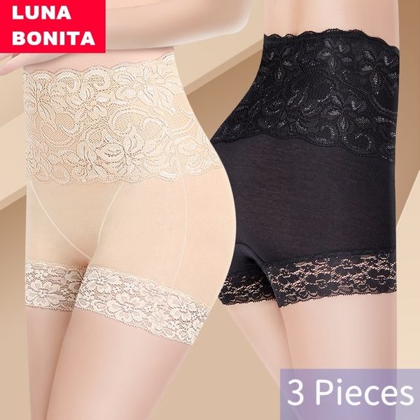 3pcs / lot Anti Vidé Boyshort Lacets Butt Lifter Culottes Femmes Taille Haute Minceur Sous-Vêtements Dames Body Shaper Ventre Shapewear 201112