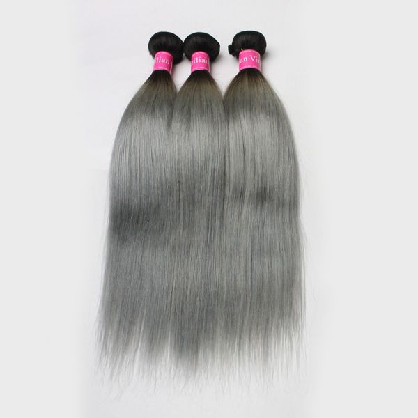 3 pcs/lot brésilien Ombre cheveux trame deux tons racine foncée 1B/613 1b/gris blond péruvien droit cheveux humains doux pas cher cheveux paquets