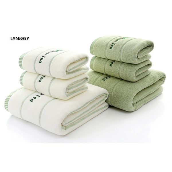 3pcs * lot brodé thé vert 100% coton éponge visage serviette, doux élégant luxe salle de bain main serviettes de bain ensembles, Juego de Toallas Y200429