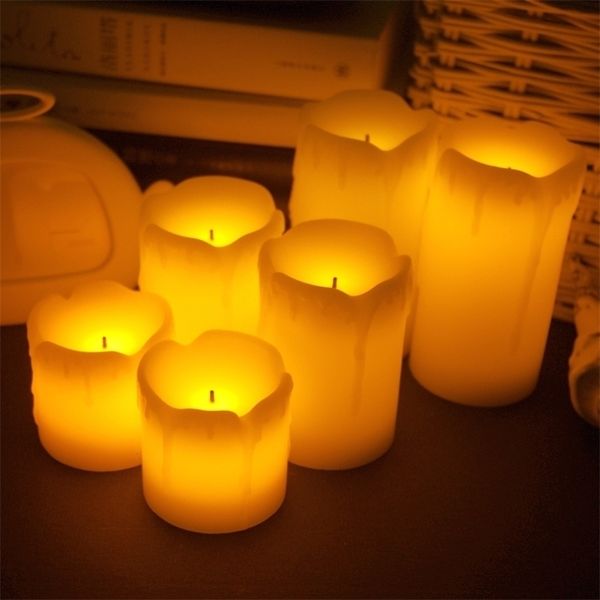 3pcslot sin llama electrónica LED velas de la lámpara cilíndrica parpadeante té amarillo luz boda fiesta decoración regalos Y200109