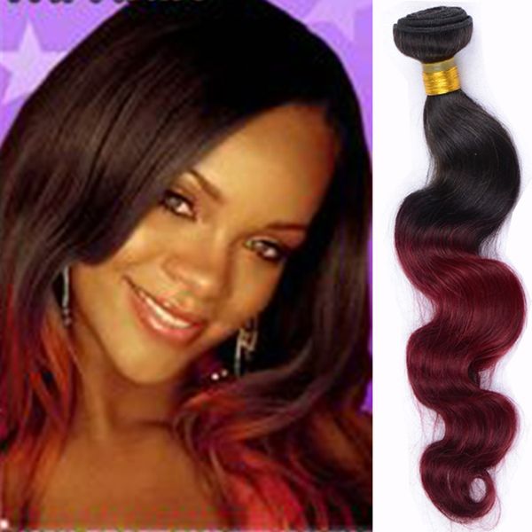 3PCS / Lot Ombre Péruvienne Vierge Cheveux Vague de Corps Extension de Cheveux Colorés 1B Bourgogne Deux Tons Tissage de Cheveux 1b / 99j Ombre Remy Armure de Cheveux Humains