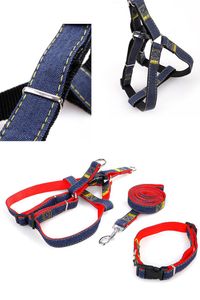 3 pcs/lot ensembles de laisses pour chiens de compagnie avec harnais colliers Denim sangle en tissu robuste chiot chat laisses de chien pour la marche en plein air DHL