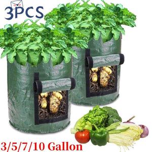 3 unids/lote bolsa de cultivo de patatas 3/5/7/10 galones maceta de verduras maceta de flores de tomate para balcón PE contenedor de cultivo impermeable 210615