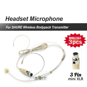 3 stcs/lot Professional 3pin XLR TA3F Headset Headworn Cardioid 3 Pin condensor microfoon voor Shure Wireless Bodypack -zender