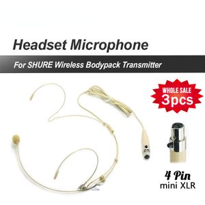 3 stcs/lot Professional 4pin XLR TA4F Headset Headworn Cardioid condensor microfoon voor Shure Wireless Bodypack -zender ingang