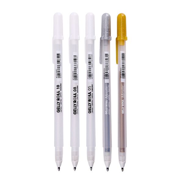 3pcs / lot Sakura White Gel Ink Pen Classic Gelly Roll Art Highlight Marker Bright White Silver Gold Art Paint