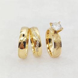 3 -stks liefhebbers Getrouwde paren Huwelijksbetrokkenheid Ringen Bruidsets voor mannen en vrouwen 24K GOUD GODLATE RAMESLOSSE Steel Sieraden 240401