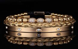 3pcs luxe micro pavé CZ perles rondes charme royal hommes lien bracelets en acier inoxydable cristaux bracelets couple bijoux faits à la main cadeau2020353