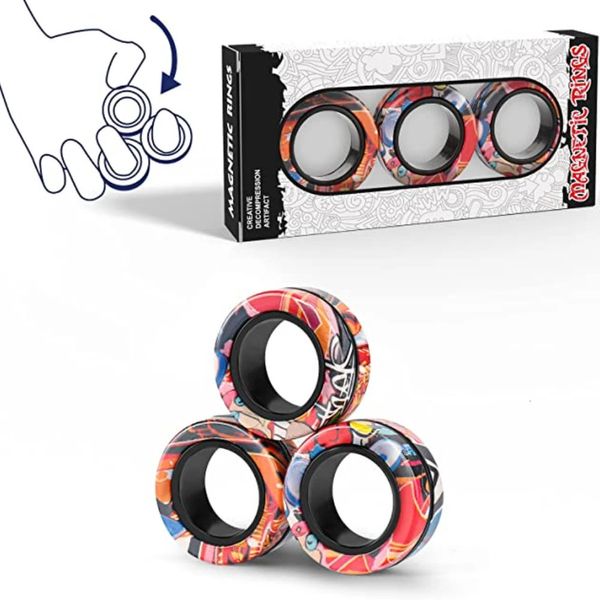 3pcs anneaux magnétiques Spinner Fidget Toy Set aimants pour les doigts anneaux pour la thérapie de soulagement de l'anxiété Fidget Pack cadeau pour adultes adolescents enfant 240301