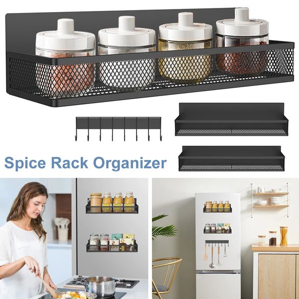 Rack à épices magnétique 3PCS pour le réfrigérateur de cuisine de cuisine Réfrigérateur Réfraction de stockage avec 10 accessoires suspendus 231221