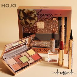 Juego de maquillaje de 3 piezas Caja de regalo de maquillaje de diamante noble Sombra de ojos de 9 colores Lápiz labial Delineador de ojos Kit cosmético impermeable de larga duración versión más alta.