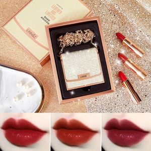 3PCS Matte Lipstick Set 3 Kleuren Lip Stick Met Sliver Chain Bag Pakket Fluwelen Lip Stick Geschenkdoos private Label Make Up 240320